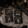 01 Til Death Do Us Party Skeleton Coaster Set - Black & Gold (Set of 4 with Stand)