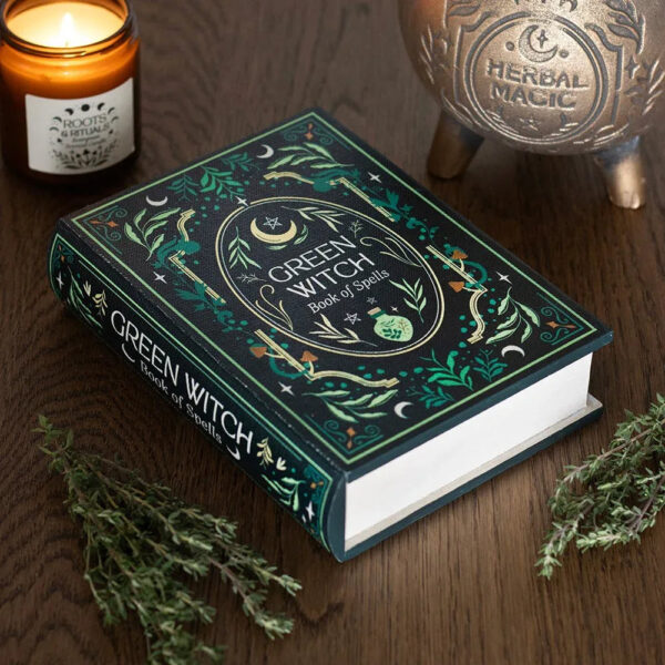 Green Witch Grimoire Storage Box | Mystical Book Trinket Box