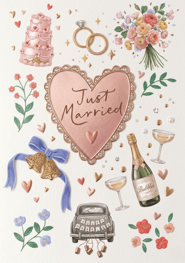 01 Just Married – Pretty Wedding Celebration Card