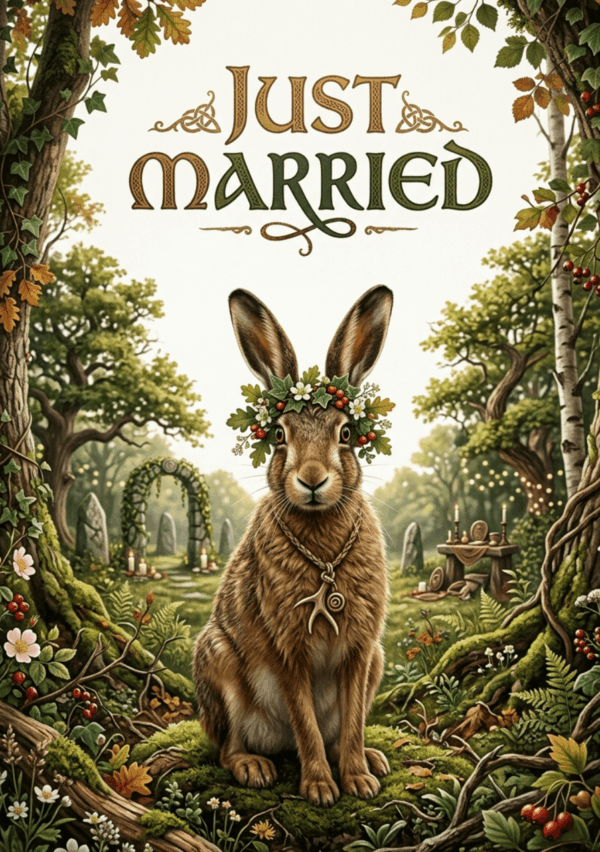 01 Just Married – Woodland Hare Pagan Wedding Card