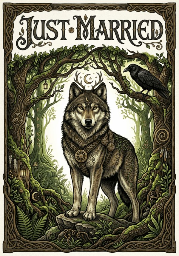 01 Just Married – Celtic Wolf Pagan Wedding Card