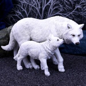 Winter Offspring Wolf Ornament | Mother & Pup Gothic Fantasy Figurine