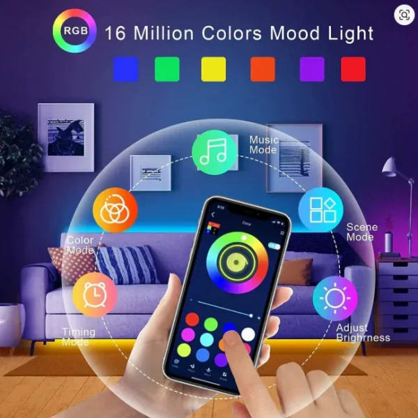 RGB LED Strip Light for TV – Bluetooth Control, 5V USB, 5M