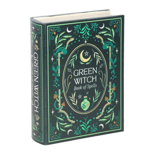 Green Witch Grimoire Storage Box | Mystical Book Trinket Box