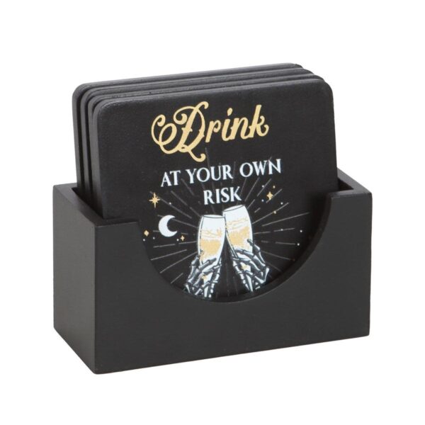 02 Til Death Do Us Party Skeleton Coaster Set - Black & Gold (Set of 4 with Stand)