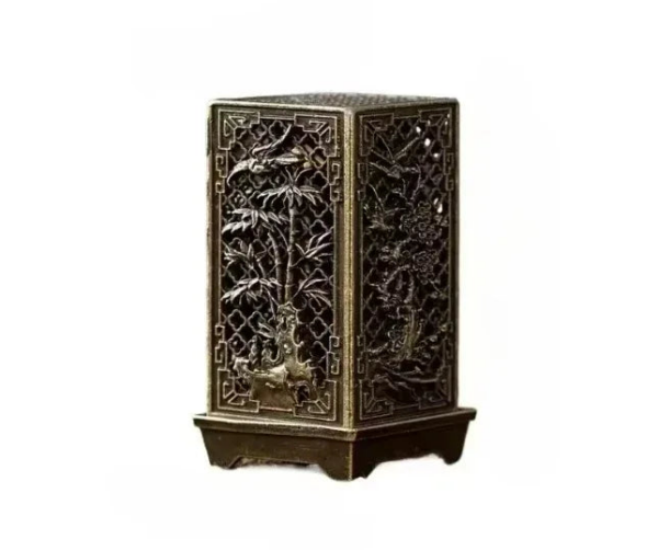 Square Vertical Incense Burner | Chinese Alloy Incense Holder with Xiangyun Plum Blossom Design