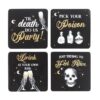 03 Til Death Do Us Party Skeleton Coaster Set - Black & Gold (Set of 4 with Stand)