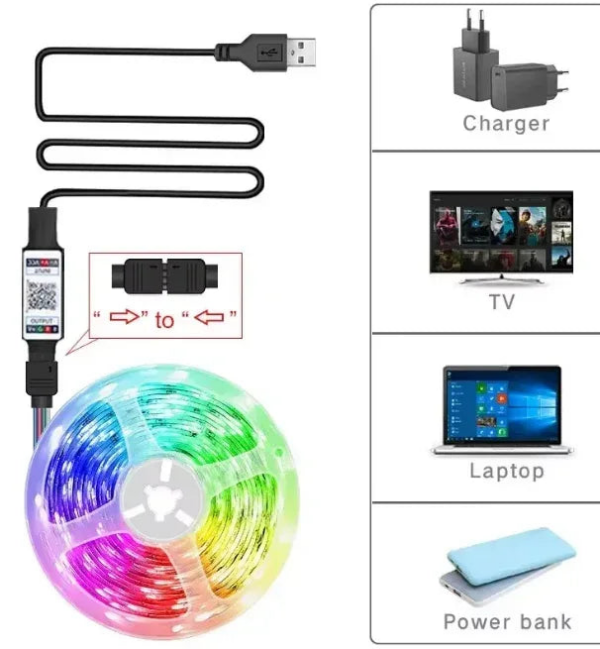 RGB LED Strip Light for TV – Bluetooth Control, 5V USB, 5M