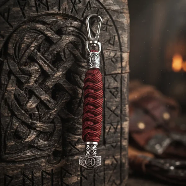 Detailed Norse Viking rune keyring with warrior design