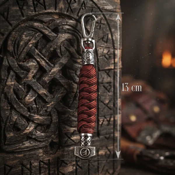Detailed Norse Viking rune keyring with warrior design