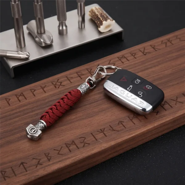 Detailed Norse Viking rune keyring with warrior design
